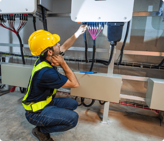Solar technician installing inverter